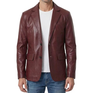 image:imageDecrum Mens 100 Lambskin Leather Blazer Jacket Notch Lapel for Formal WearMaroon