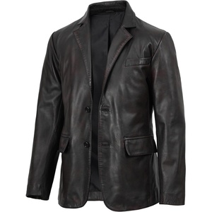 image:imageDecrum Mens 100 Lambskin Leather Blazer Jacket Notch Lapel for Formal WearMaroon Distress Black