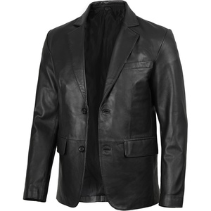 image:imageDecrum Mens 100 Lambskin Leather Blazer Jacket Notch Lapel for Formal WearSamul Black