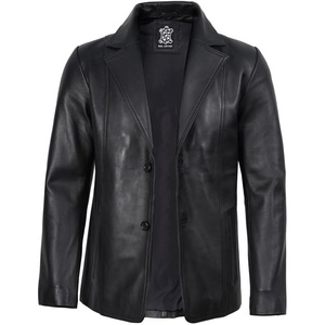 image:imageDecrum Mens 100 Lambskin Leather Blazer Jacket Notch Lapel for Formal WearSurrey Black