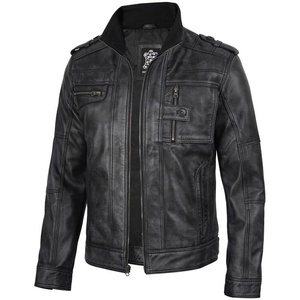 image:imageDecrum Mens Cafe Racer Style Real Lambskin Leather Jacket with Zip ClosureDistressed Black