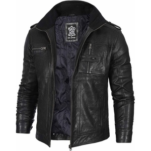 image:imageDecrum Mens Cafe Racer Style Real Lambskin Leather Jacket with Zip ClosureWash Black Wax