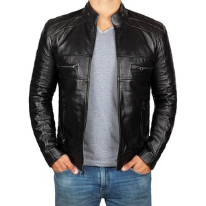 image:imageDecrum Mens Leather Jacket  Real Lambskin Cafe Racer Motorcycle Style Leather Jackets for MenAustin Black