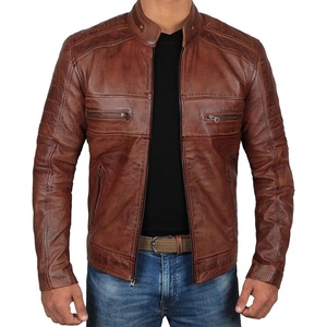 image:imageDecrum Mens Leather Jacket  Real Lambskin Cafe Racer Motorcycle Style Leather Jackets for MenAustin Brown