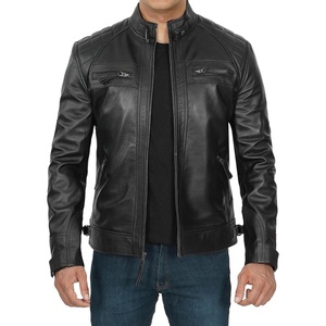 image:imageDecrum Mens Leather Jacket  Real Lambskin Cafe Racer Motorcycle Style Leather Jackets for MenDiamond 1 Black