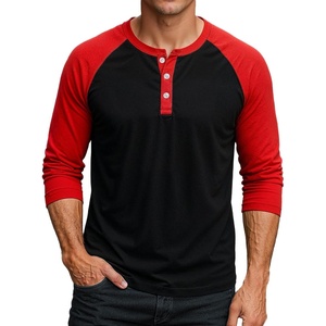image:imageDecrum Mens Raglan Long Sleeve Button Henley ShirtsBlack and Red Raglan Henley Lgs