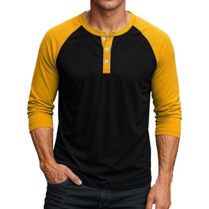 image:imageDecrum Mens Raglan Long Sleeve Button Henley ShirtsBlack and Yellow Raglan Henley Lgs