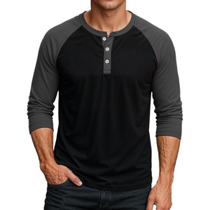image:imageDecrum Mens Raglan Long Sleeve Button Henley ShirtsCharcoal and Black Raglan Henley Lgs