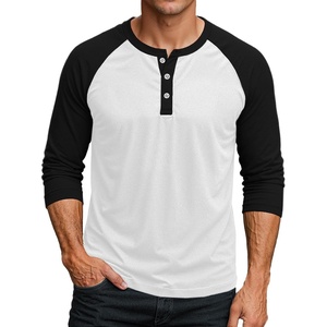 image:imageDecrum Mens Raglan Long Sleeve Button Henley ShirtsWhite and Black Raglan Henley Lgs