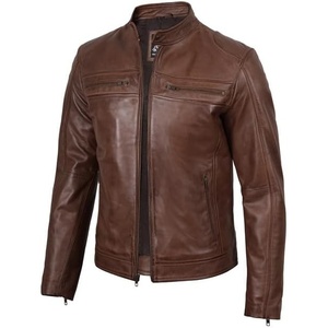 image:imageDecrum Mens Real Lambskin Cafe Racer Leather Jacket Racing Biker StyleCognac