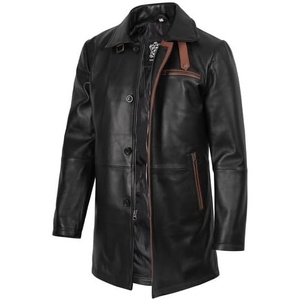 image:imageDecrum Mens Real Lambskin Leather Car Coat with Quilted Design PanelsBlack