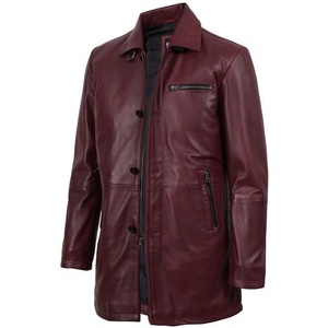 image:imageDecrum Mens Real Lambskin Leather Car Coat with Quilted Design PanelsBurgundy