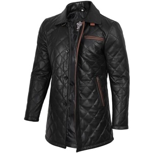 image:imageDecrum Mens Real Lambskin Leather Car Coat with Quilted Design PanelsQuilted Black