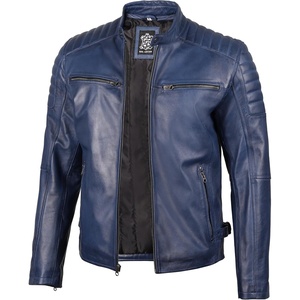image:imageDecrum Mens Real Lambskin Leather Jacket Cafe Racer Casual FashionBlue
