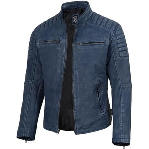 image:imageDecrum Mens Real Lambskin Leather Jacket Cafe Racer Casual FashionBlue Wash