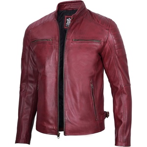 image:imageDecrum Mens Real Lambskin Leather Jacket Cafe Racer Casual FashionBurgundy