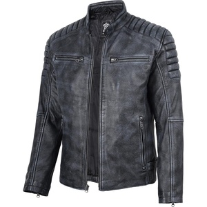 image:imageDecrum Mens Real Lambskin Leather Jacket Cafe Racer Casual FashionDistressed Wash Black