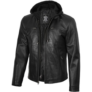 image:imageDecrum Mens Real Lambskin Leather Jacket with Detachable HoodBlack