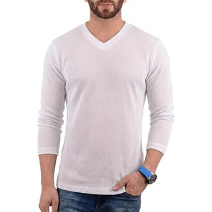 image:imageDecrum Mens Waffle Texture Long Sleeve V Neck T ShirtsWhite