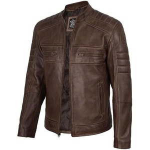 image:imageDecrum Motorcycle Style Cafe Racer Mens Leather Jacket with Zip ClosureCoffee Wax