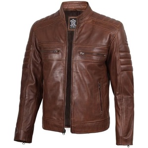 image:imageDecrum Motorcycle Style Cafe Racer Mens Leather Jacket with Zip ClosureCognac Wax