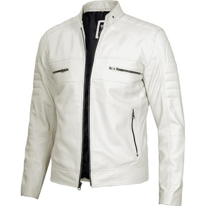image:imageDecrum Motorcycle Style Cafe Racer Mens Leather Jacket with Zip ClosureOffwhite