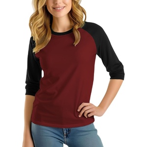 image:imageDecrum Raglan Baseball Shirt Women  Casual Trendy 34 Length Raglan Sleeve Tops for WomenMaroon  Black Raglan