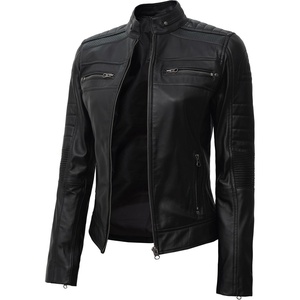 image:imageDecrum Real Lambskin Cafe Racer Leather Jackets For Women Biker StyleBlack