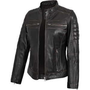 image:imageDecrum Real Lambskin Cafe Racer Leather Jackets For Women Biker StyleDark Brown Ruboff