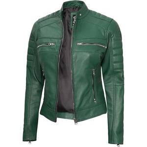 image:imageDecrum Real Lambskin Cafe Racer Leather Jackets For Women Biker StyleGreen