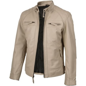 image:imageDecrum Real Lambskin Cafe Racer Leather Jackets for Men Motorcycle StyleBeige