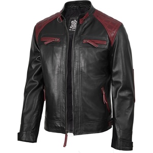 image:imageDecrum Real Lambskin Cafe Racer Leather Jackets for Men Motorcycle StyleBlack and Maroon