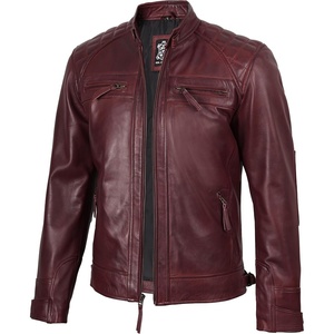 image:imageDecrum Real Lambskin Cafe Racer Leather Jackets for Men Motorcycle StyleBurgundy