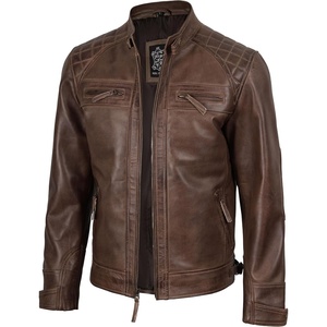 image:imageDecrum Real Lambskin Cafe Racer Leather Jackets for Men Motorcycle StyleCoffee Wax