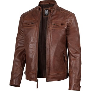 image:imageDecrum Real Lambskin Cafe Racer Leather Jackets for Men Motorcycle StyleCognac Wax