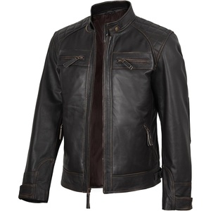 image:imageDecrum Real Lambskin Cafe Racer Leather Jackets for Men Motorcycle StyleDark Brown Ruboff