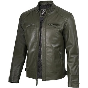 image:imageDecrum Real Lambskin Cafe Racer Leather Jackets for Men Motorcycle StyleOlive Green