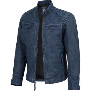 image:imageDecrum Real Lambskin Cafe Racer Leather Jackets for Men Motorcycle StyleWash Blue