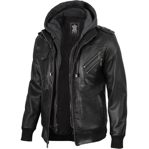 image:imageDecrum Real Lambskin Casual Leather Jacket Men with Removeable HoodFrndle  Black Leather Jacket Men