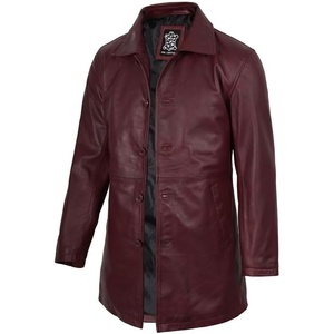 image:imageDecrum Real Lambskin Leather Car Coat Mid Length Long Jackets For MenBurgundy New
