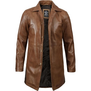 image:imageDecrum Real Lambskin Leather Car Coat Mid Length Long Jackets For MenCamel