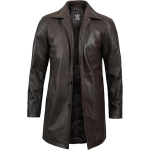 image:imageDecrum Real Lambskin Leather Car Coat Mid Length Long Jackets For MenDistressed Brown