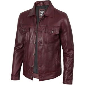 image:imageDecrum Trucker Leather Jacket Men  Vintage Style Real Lambskin Leather Jackets for Men with Button ClosureBurgundy