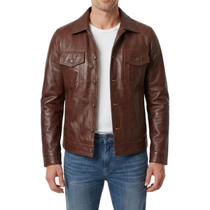 image:imageDecrum Trucker Leather Jacket Men  Vintage Style Real Lambskin Leather Jackets for Men with Button ClosureCognac Wax