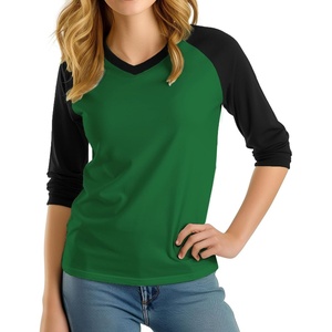 image:imageDecrum Womens Raglan Shirt  34 Length Sleeve V Neck Baseball Tops amp TeesGreen Black