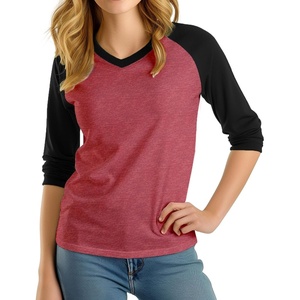 image:imageDecrum Womens Raglan Shirt  34 Length Sleeve V Neck Baseball Tops amp TeesHeather Pink Black