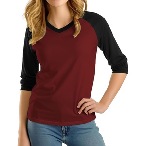 image:imageDecrum Womens Raglan Shirt  34 Length Sleeve V Neck Baseball Tops amp TeesMaroon Black
