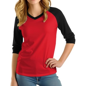 image:imageDecrum Womens Raglan Shirt  34 Length Sleeve V Neck Baseball Tops amp TeesRed Black