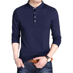 image:imageLong Sleeve Henley Shirts for Men  Full Sleeves Mandarin Collar ShirtNavy Blue