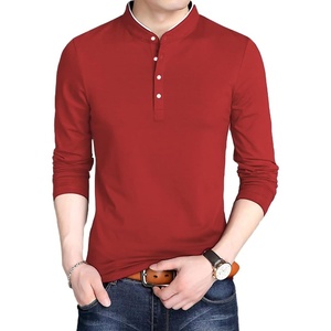 image:imageLong Sleeve Henley Shirts for Men  Full Sleeves Mandarin Collar ShirtRed
